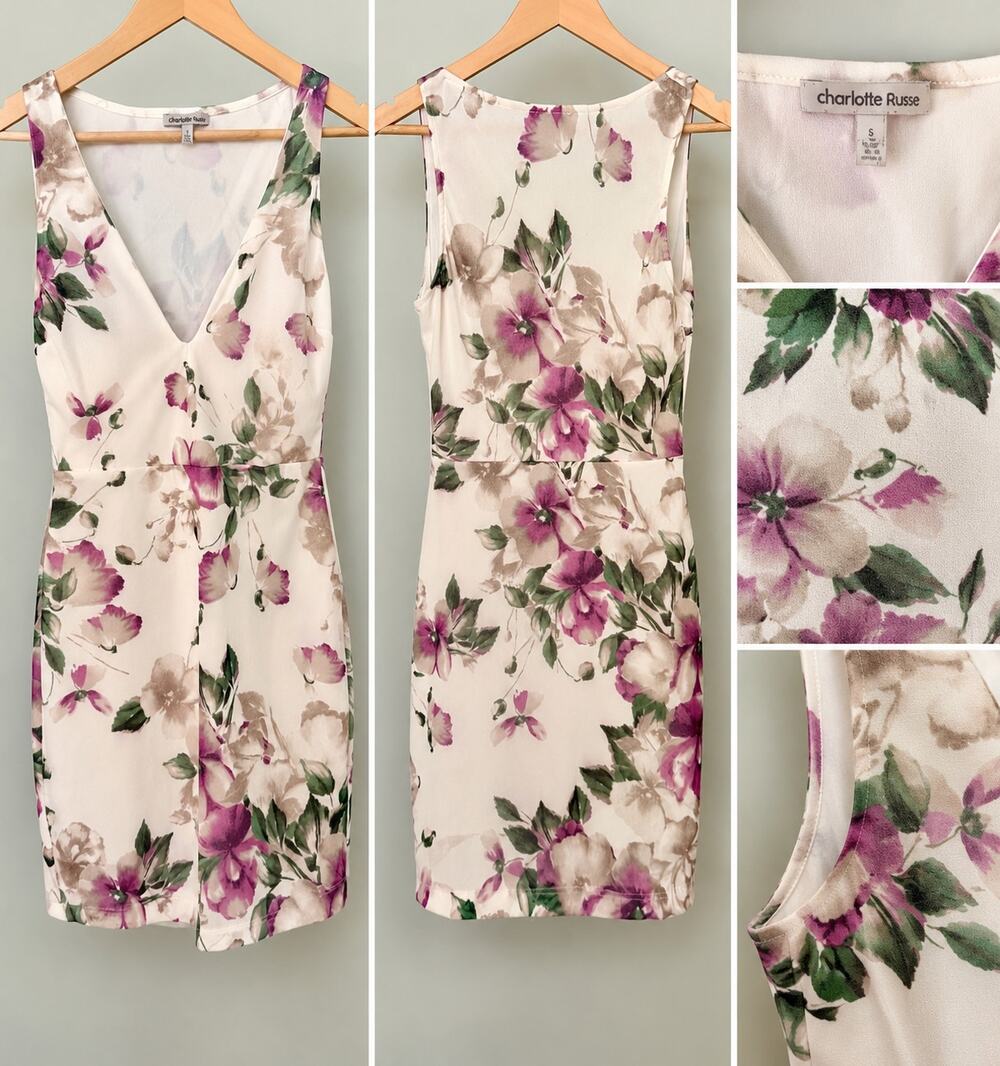 Charlotte Russe Floral V-Neck Sleeveless Sheath Dress Size Small